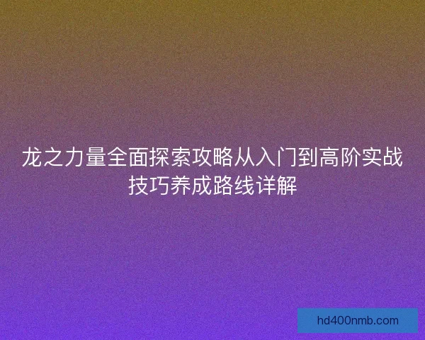 龙之力量全面探索攻略从入门到高阶实战技巧养成路线详解